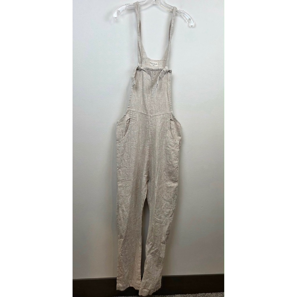 Kepola Women Tan Linen Overalls Jumpsuit Made in USA XS